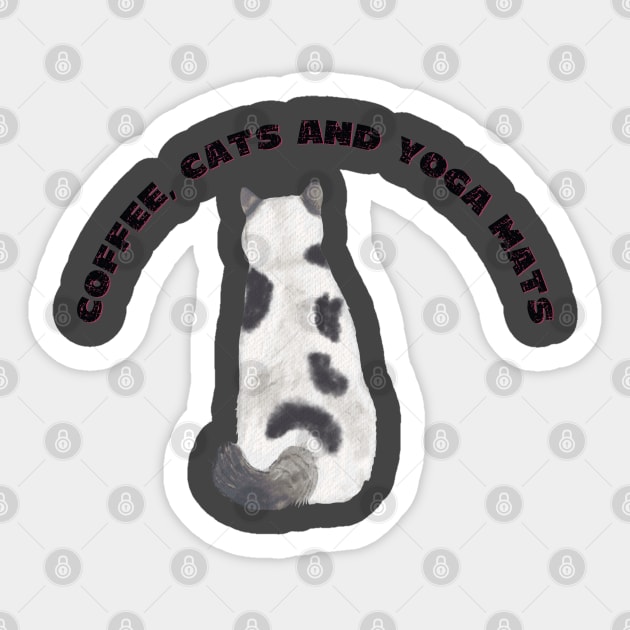 Coffee cats and yoga mats funny yoga and cat drawing Sticker by Red Yoga